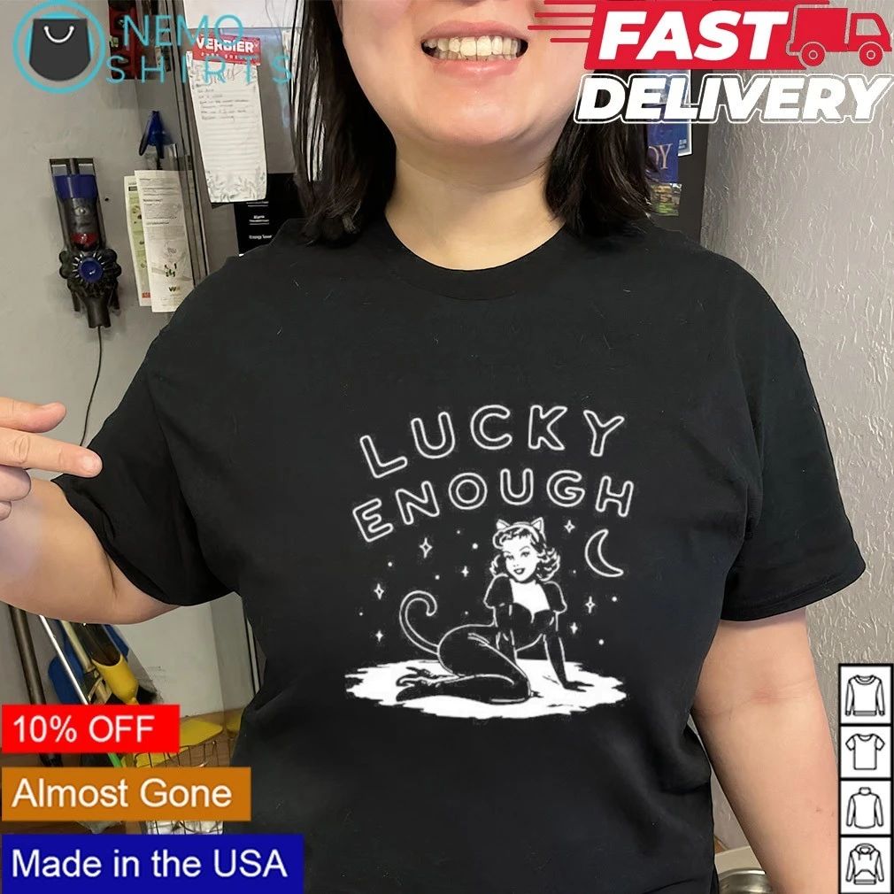 Lucky Enough Cat Girl Pin-Up retro crescent moon Halloween shirt