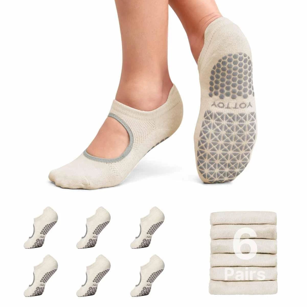 Pilates Socks for Women(6 Pairs)–Breathable, Grip-Enhanced Non-Slip Yoga Sock...