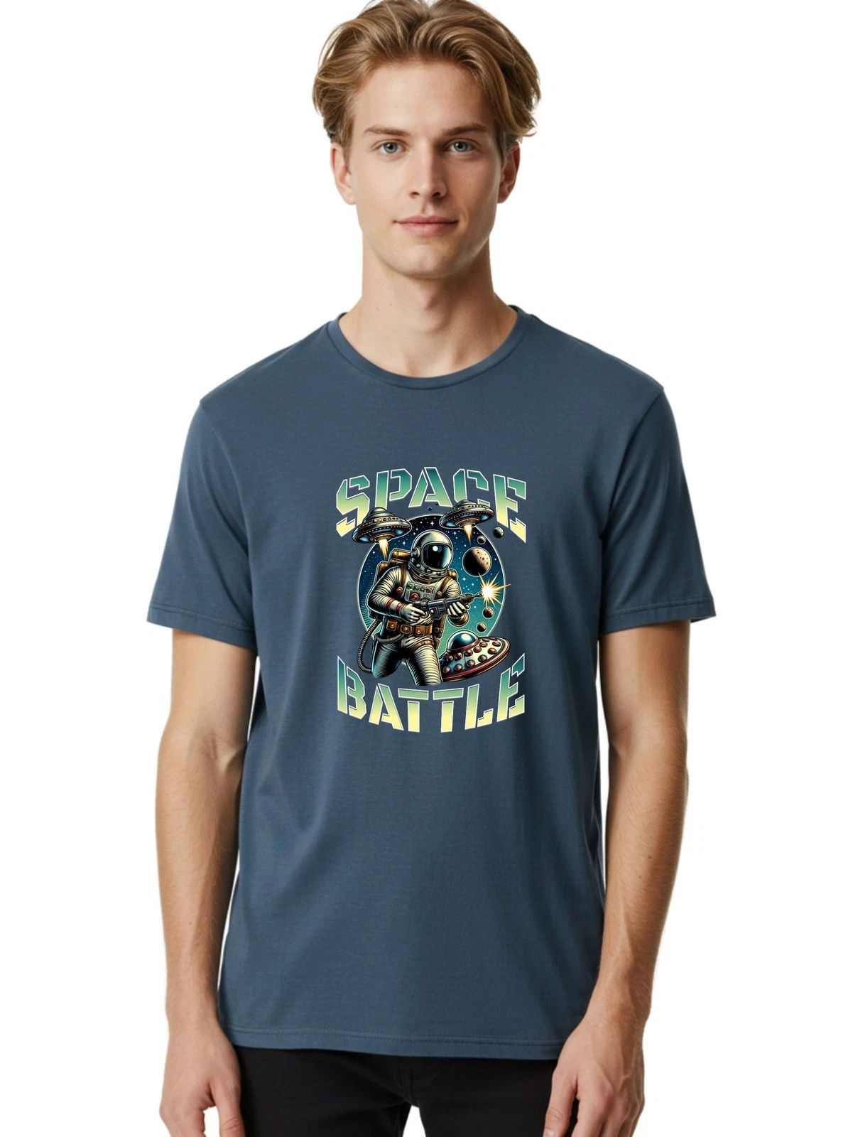 Space-Battle Mens Graphic Tee,100% Cotton,Casual Summer Wear