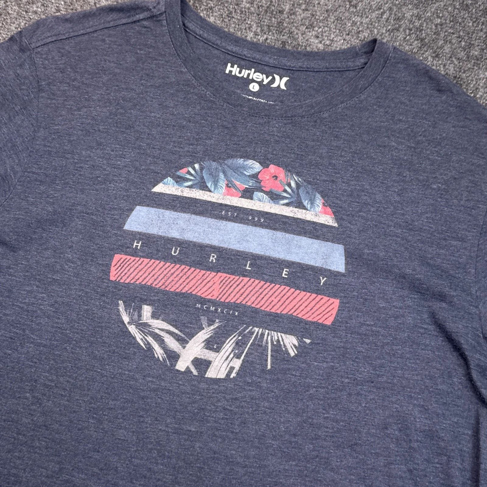Hurley T Shirt Mens Size Large Gray Beach Y2K Surf Style Graphic Tee