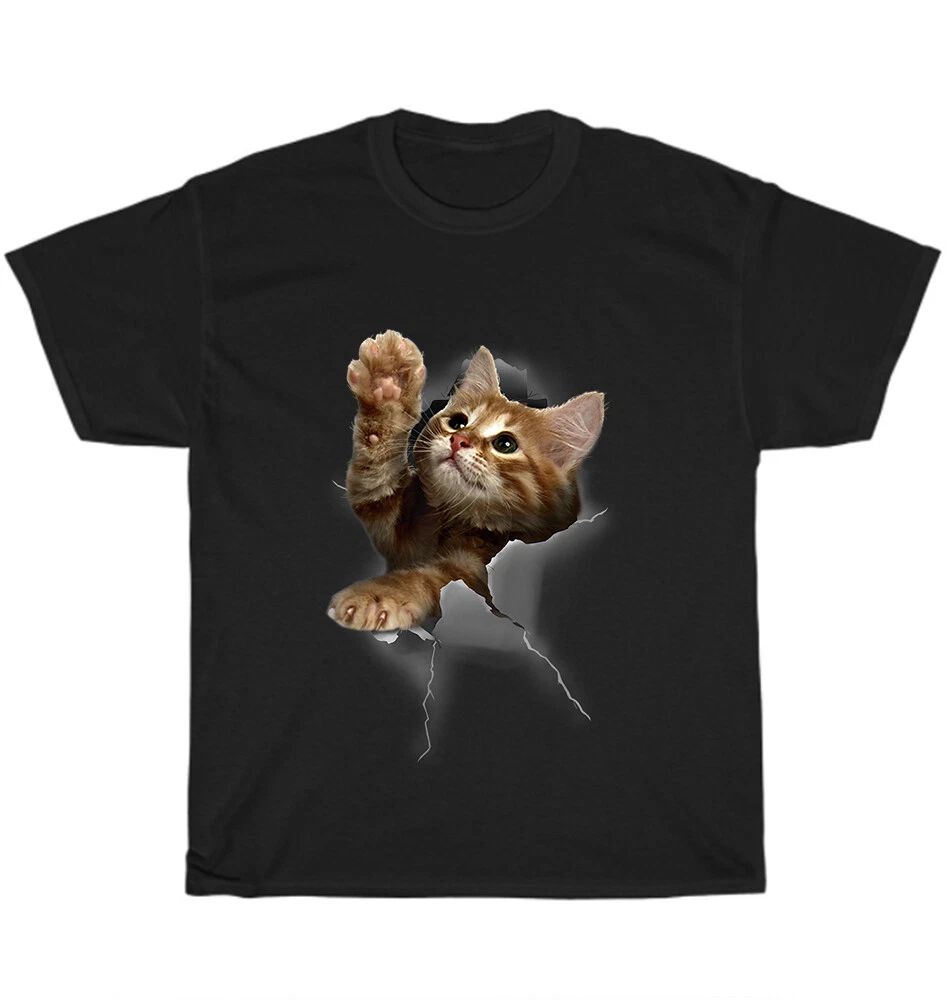 Lovely Cat Kitten Cracked Wall Cats Pet Animal Lover T-Shirt Unisex Tee Gift NEW