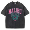 Malibu Beach Acid Washed Graphic Cotton Streetwear Surf Tee Y2K XS-2XL 7 Colors
