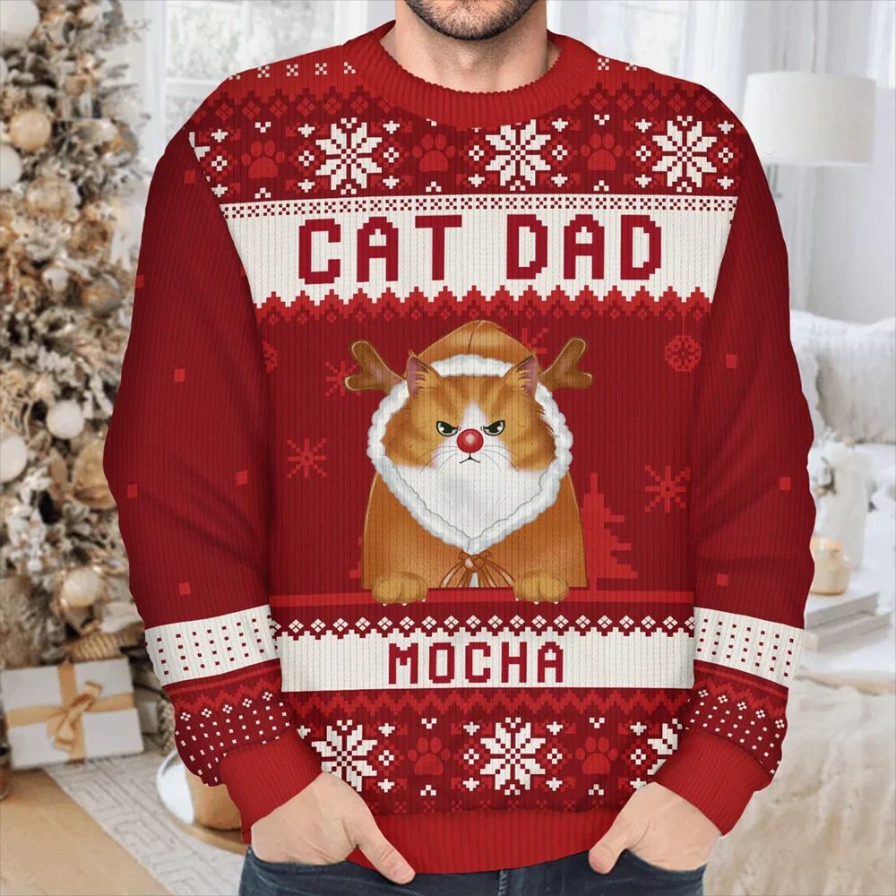 Cat Dad Cat Mom Christmas - Personalized Unisex Ugly Sweater