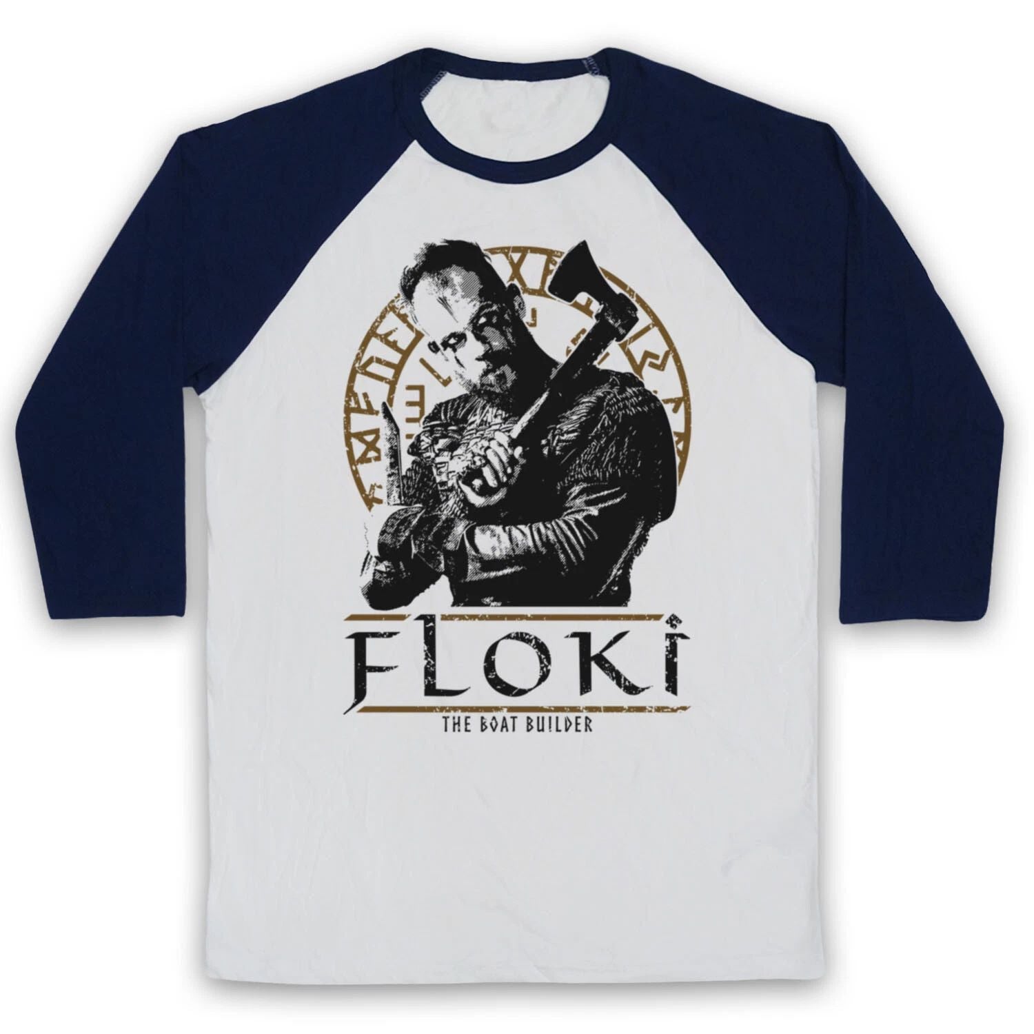 VIKINGS FLOKI THE BOAT BUILDER NORSE SAGA VIKING SHIP 3/4 SLEEVE BASEBALL TEE