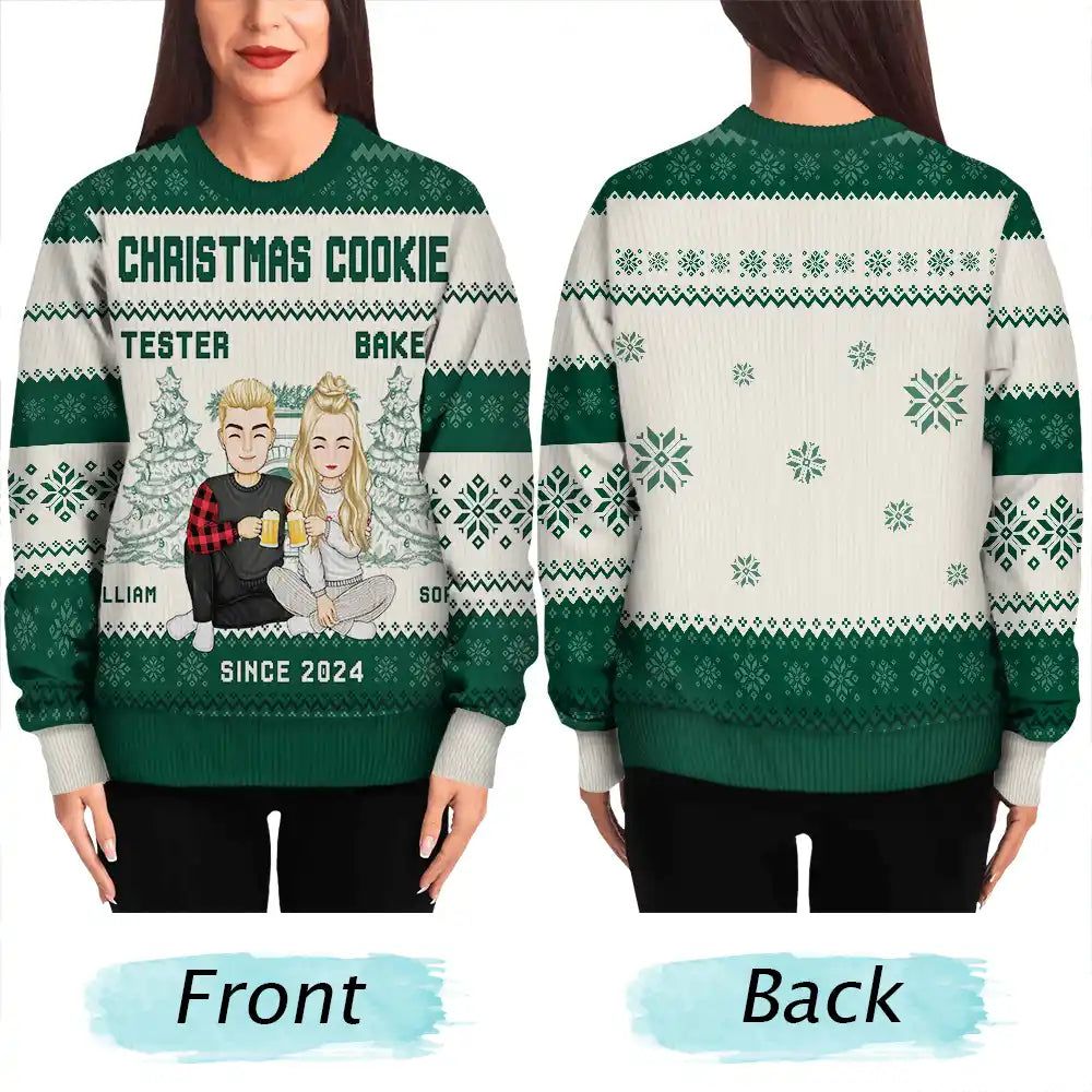 Christmas Couple Cookie Tester & Baker - Personalized Unisex Ugly Sweater