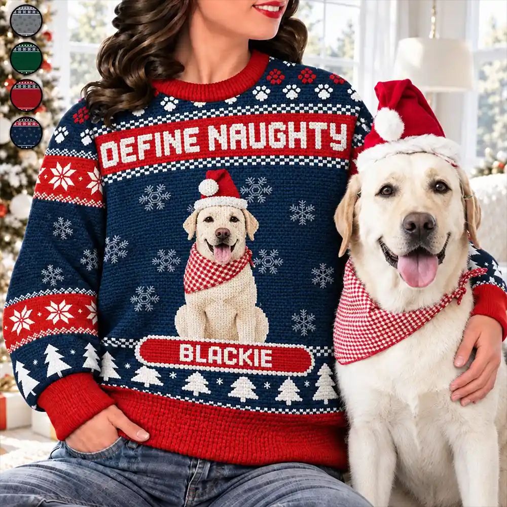 Christmas Gift For Pet Lovers - Personalized Custom Photo Crochet Pet Feliz Navidog Unisex Ugly Sweater