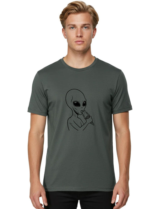 Alien-Eating-Ice-Cream-4 Mens Graphic Tee, 100% Cotton, Casual Summer Wear