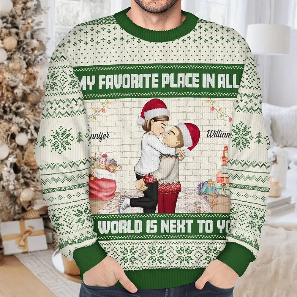 Christmas Couple My Favorite Place In The World - Personalized Unisex Ugly Sweater