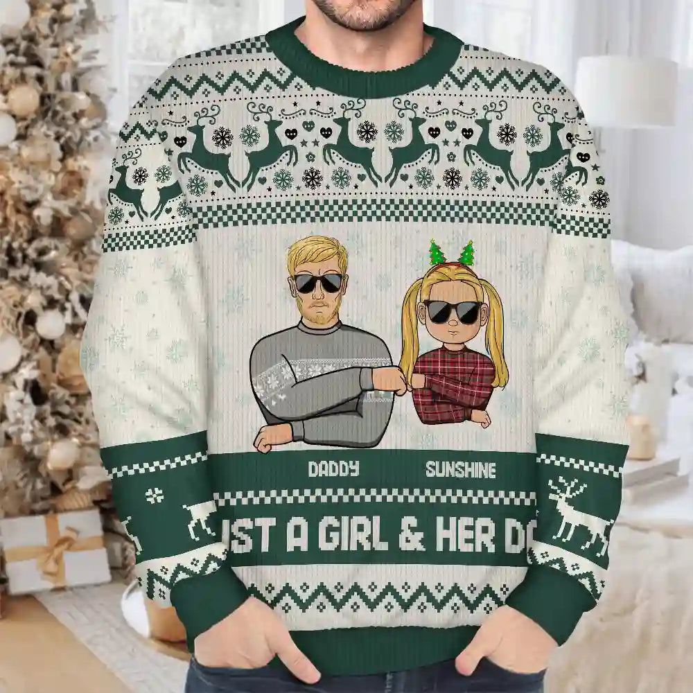 Christmas A Dad & His Girl - Personalized Unisex Ugly Sweater