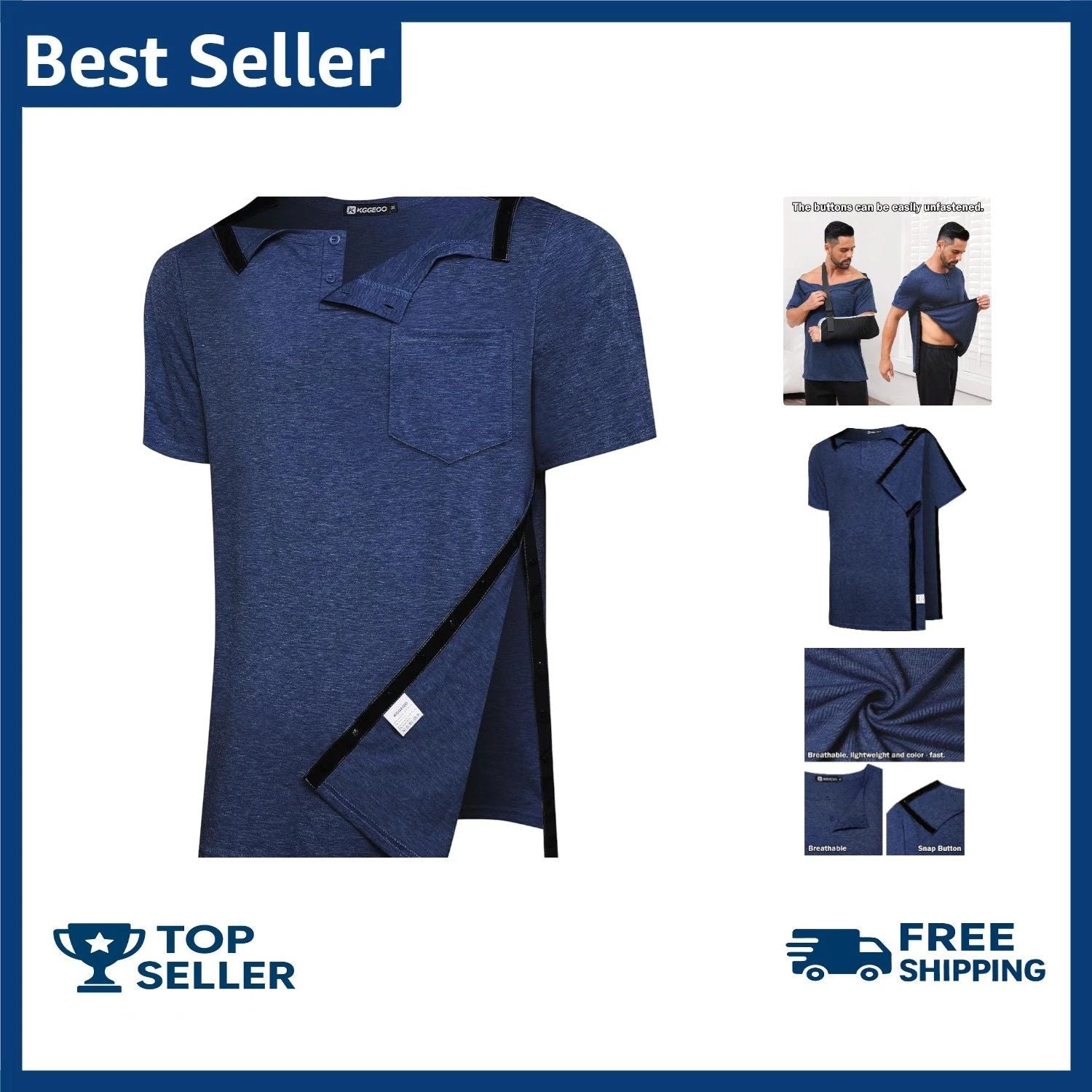 Men’s Post Shoulder Surgery Recovery Shirt Tear Away Short Sleeve Rotator Cuf...