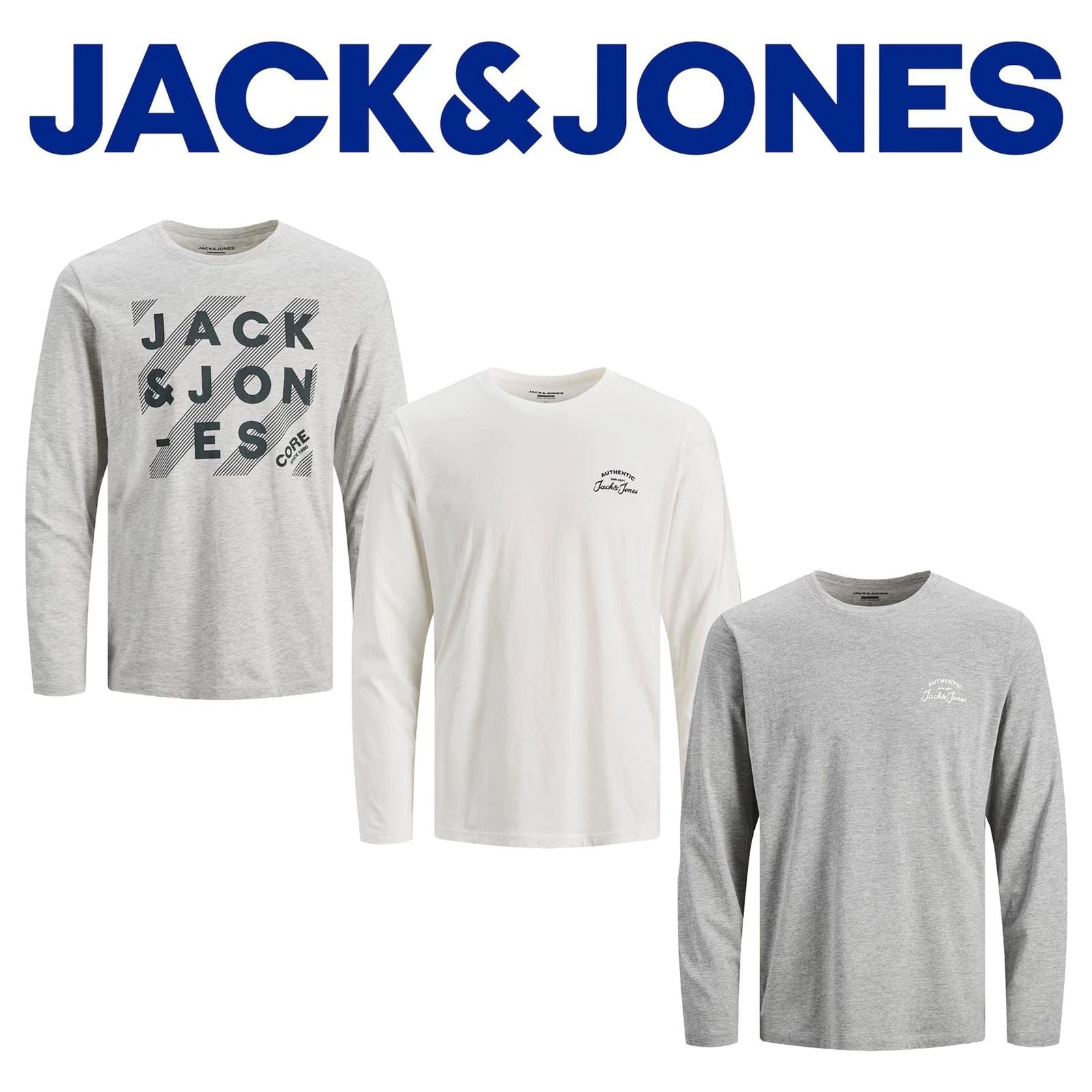 Jack Jones Men's Slim Fit Long Sleeve T-Shirt S-2XL Crew Neck Plain Cotton Tee