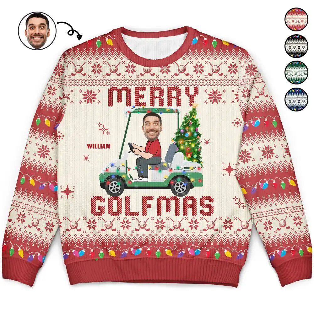 Custom Photo Funny Golf Lover Merry Golfmas - Personalized Unisex Ugly Sweater