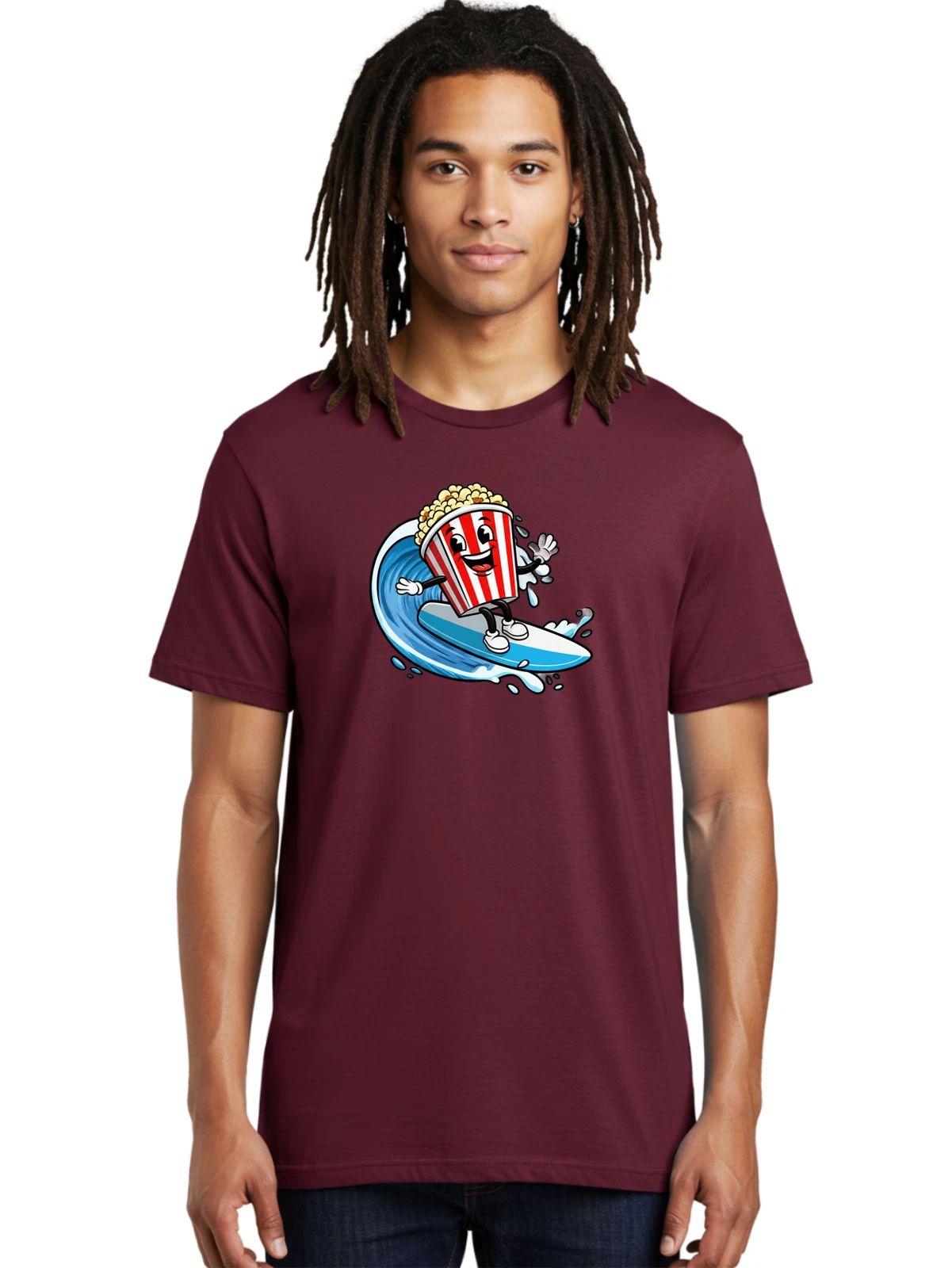 Popcorn-Surfing Mens Graphic Tee, 100% Cotton, Casual Summer Wear
