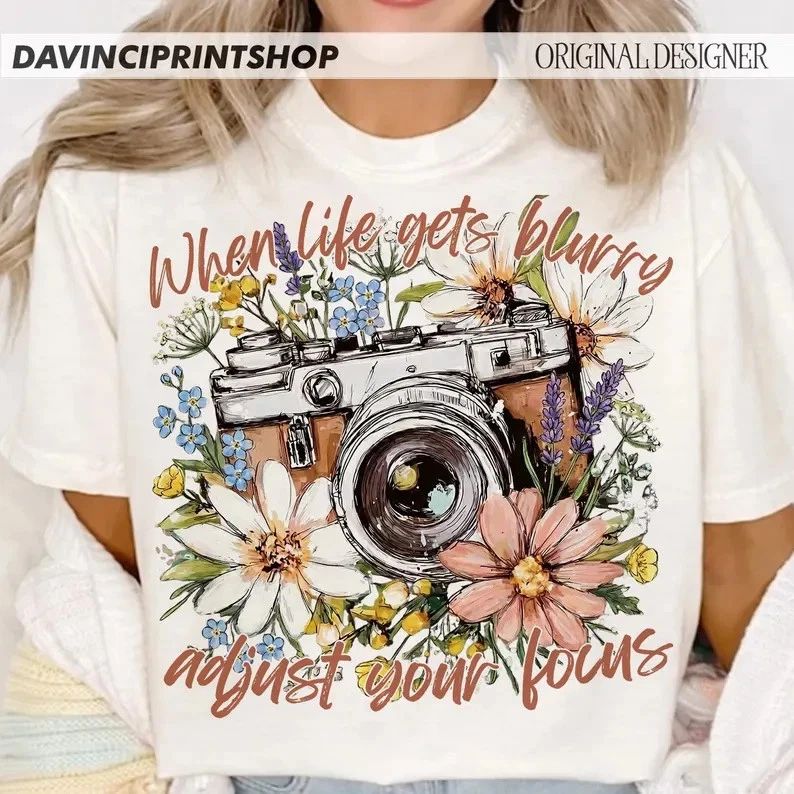 Retro Camera & Wildflowers t-shirt, Spring Wildflowers , Boho Shirt