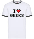 I Love Geeks (Pixels) - Mens Ringer - Pixel Geek Funny Heart Lover Valentines