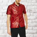 New Men's Soft Red Lambskin Leather Shirt Jacket Collared Slim Fit Outfit