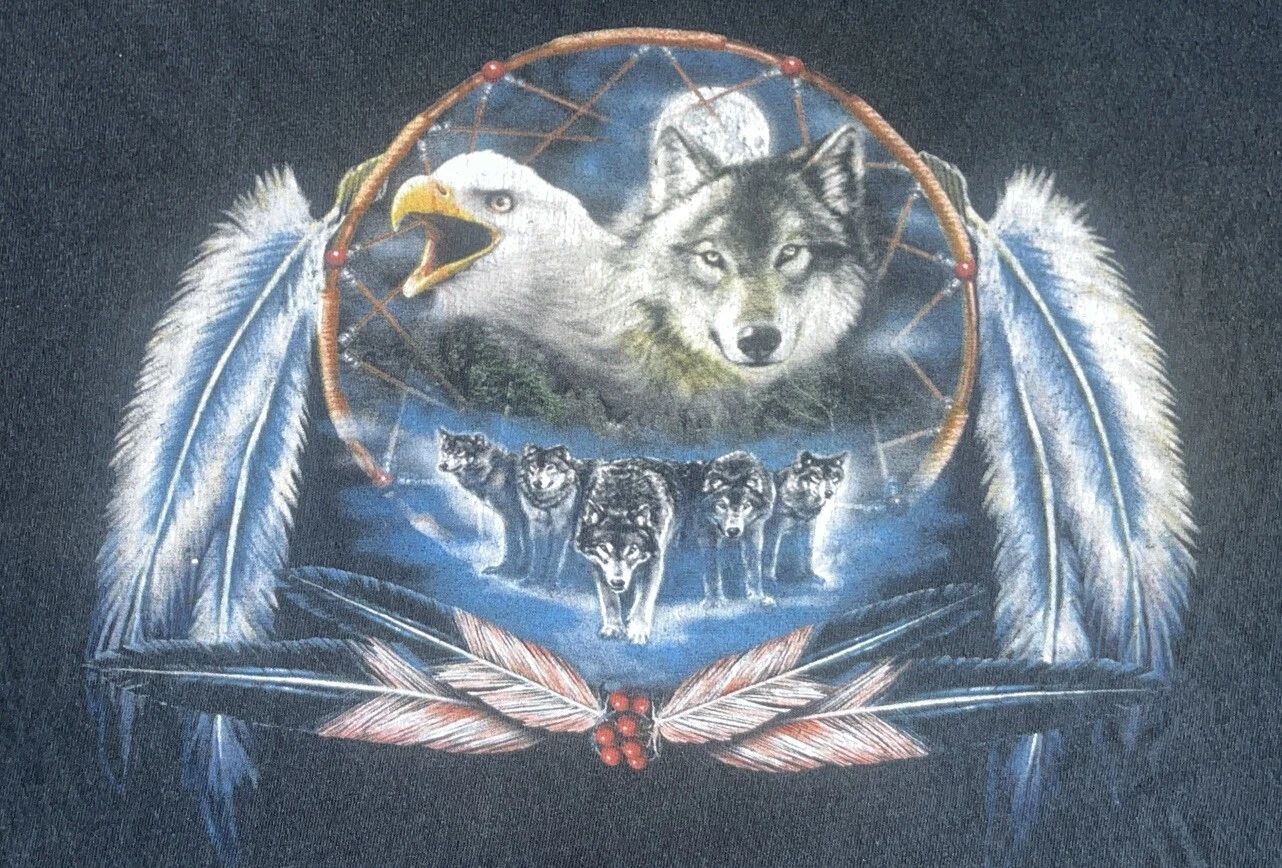 Vintage Wolf T-Shirt Delta Pro Weight Tribal Dreamcatcher USA Men’s XL Graphic T