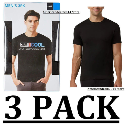 32 DEGREES COOL MEN'S  SHORT SLEEVE CREW NECK SHIRT 3 PACK BLACKS SIZE MALL