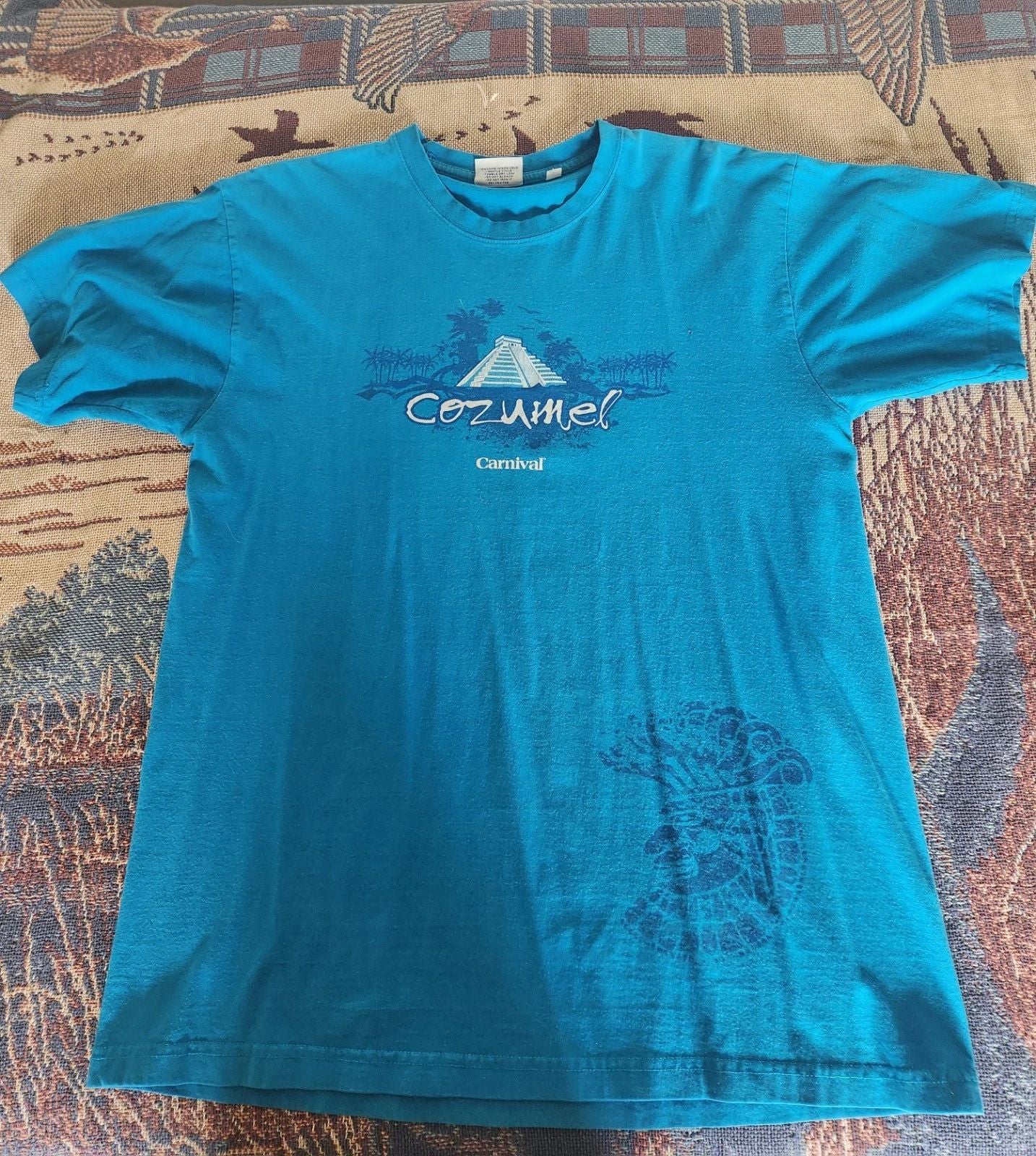 Vintage Carnival Cozumel Blue Graphic Men's T-Shirt Size L Short Sleeve Cotton