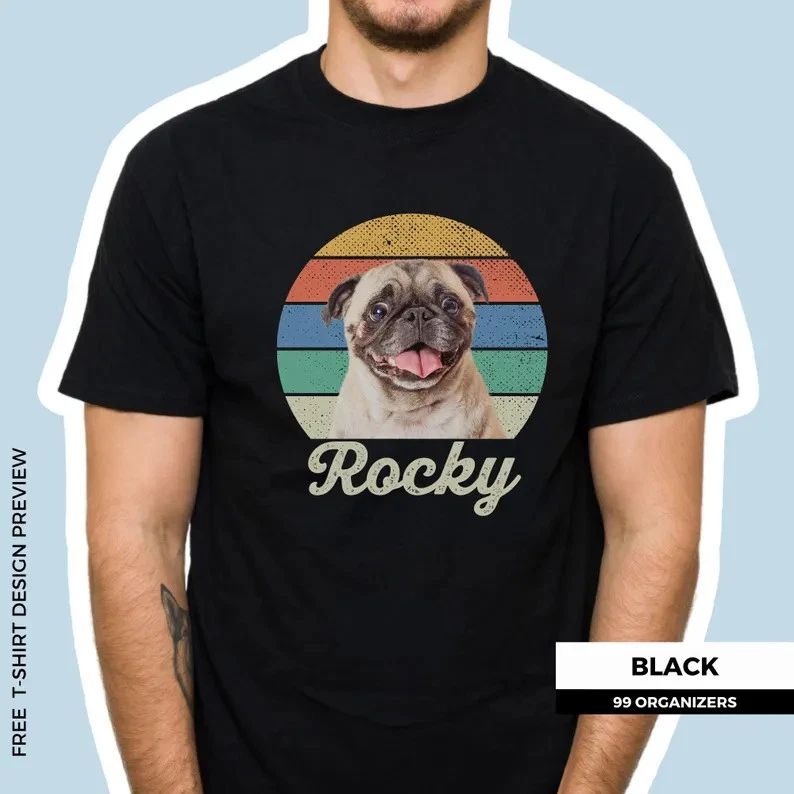 Custom Pet Portrait Comfort Tee Retro Dog Cat Personalized Animal Lover Gift
