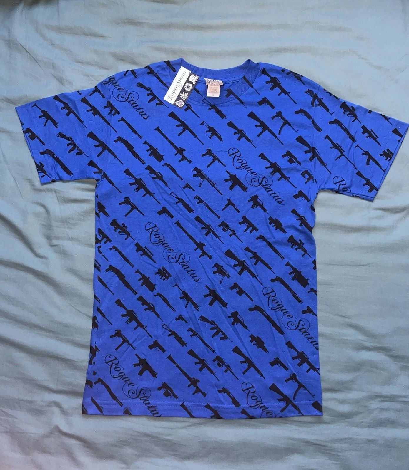 Vintage Rogue Status Gun Show All Over Print Blue Shirt Size S