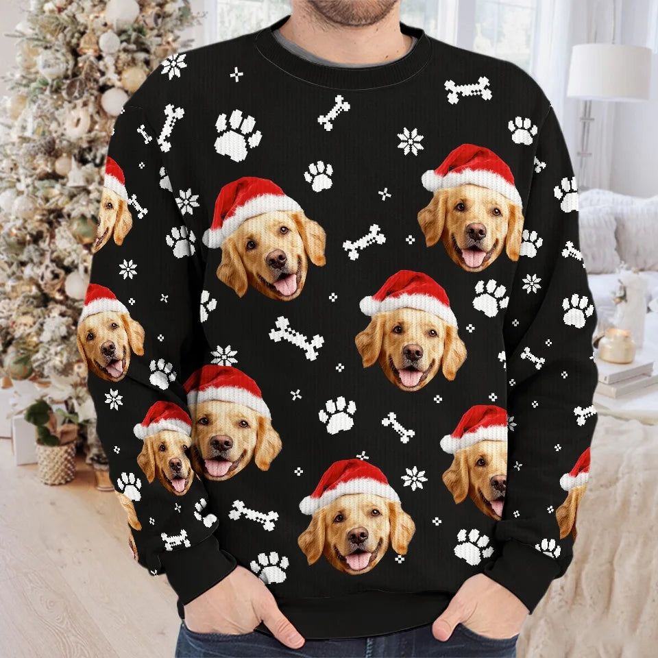 Custom Photo Celebrate Christmas With Furry Friends - Dog & Cat Personalized Custom Ugly Sweatshirt - Unisex Wool Jumper - Christmas Gift For Dog Lovers
