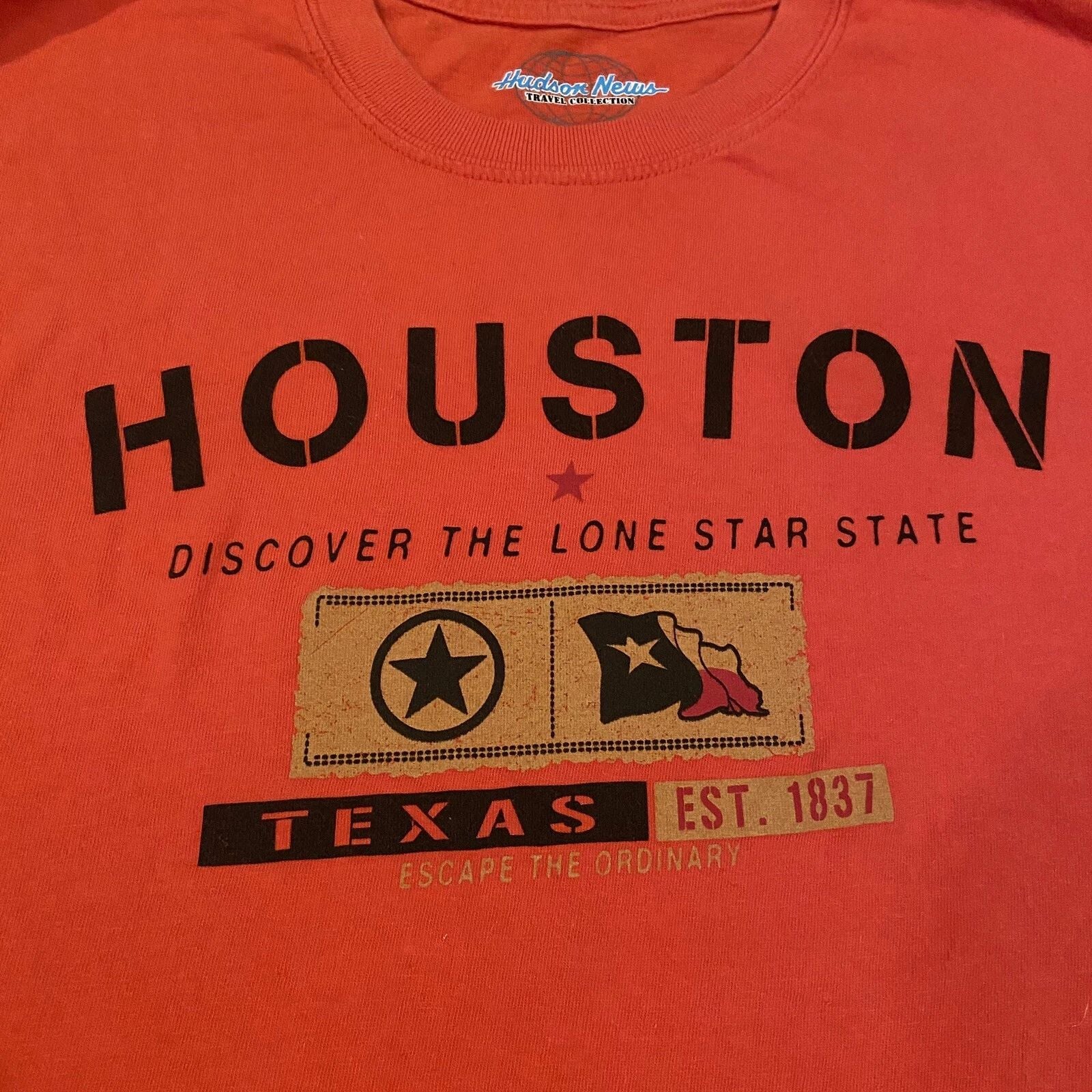 Houston Texas Graphic T-Shirt Mens L Orange Hudson News Travel Collection Tee