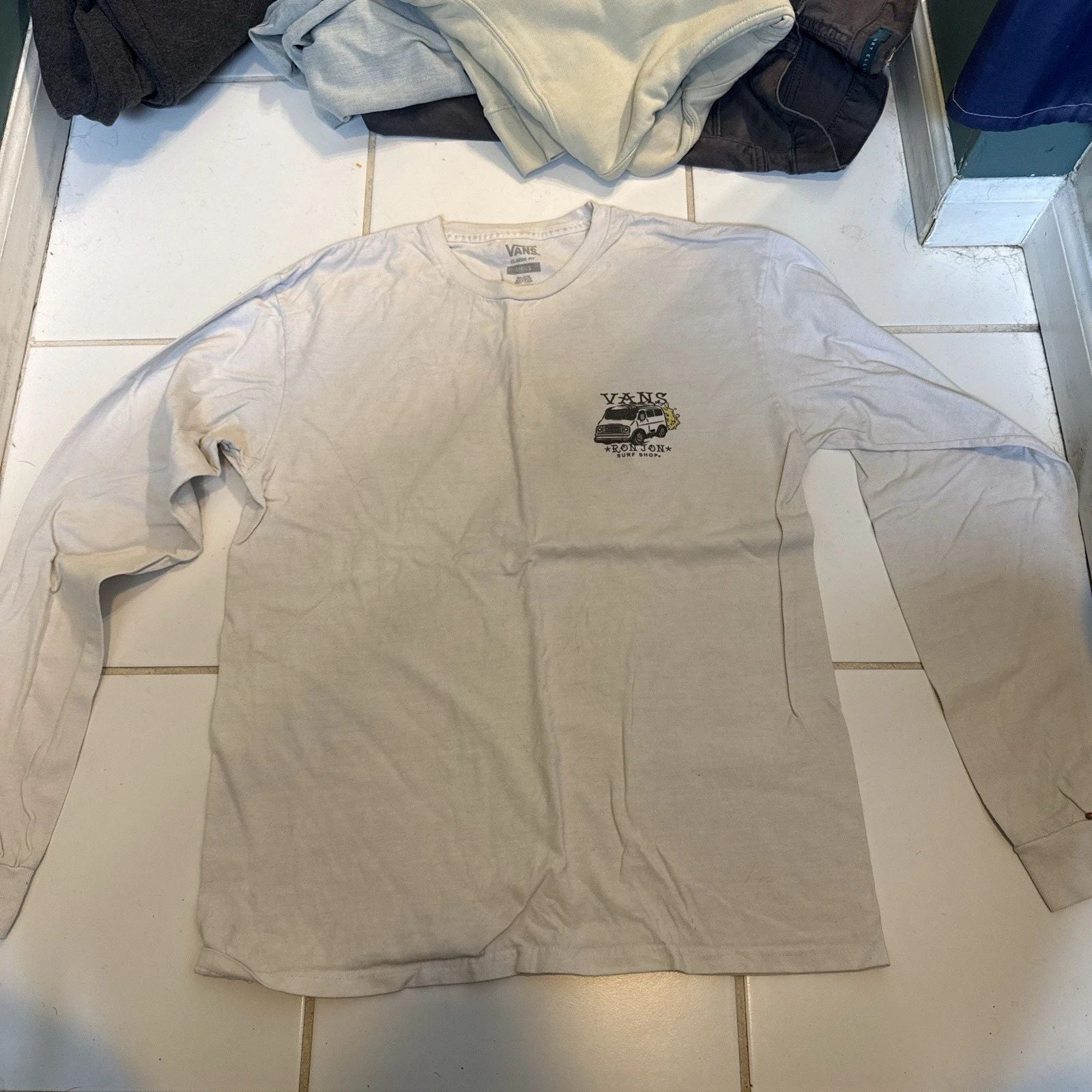 VANS Ron Jon Surf Shop Long Sleeve Graphic T-Shirt White Men's M Cotton