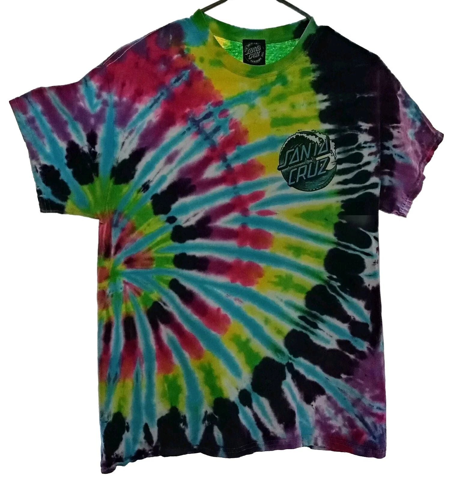 Santa Cruz Skateboards Mens T Shirt Tie Dye Crew Size M Graphics Front & Back