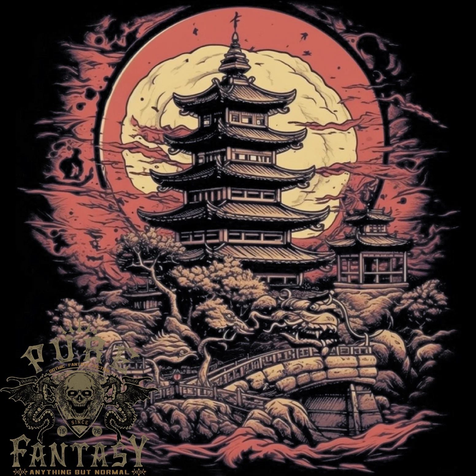 Fantasy Pagoda Sunset Mens Light Cotton T-Shirt