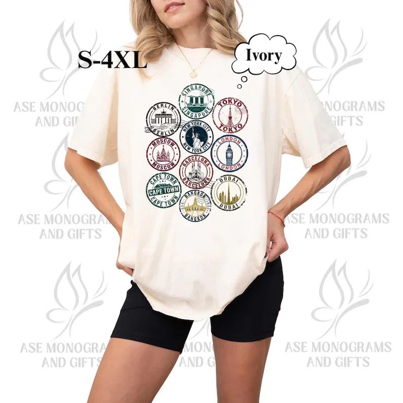 Travel Stamp Comfort Tee Soft Cotton Shirt Travel Lover Gift Vacation Top