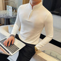 Men Half Zipper Long Sleeved T-shirt Thicken Slim Fit Elastic Versatile T-Shirt