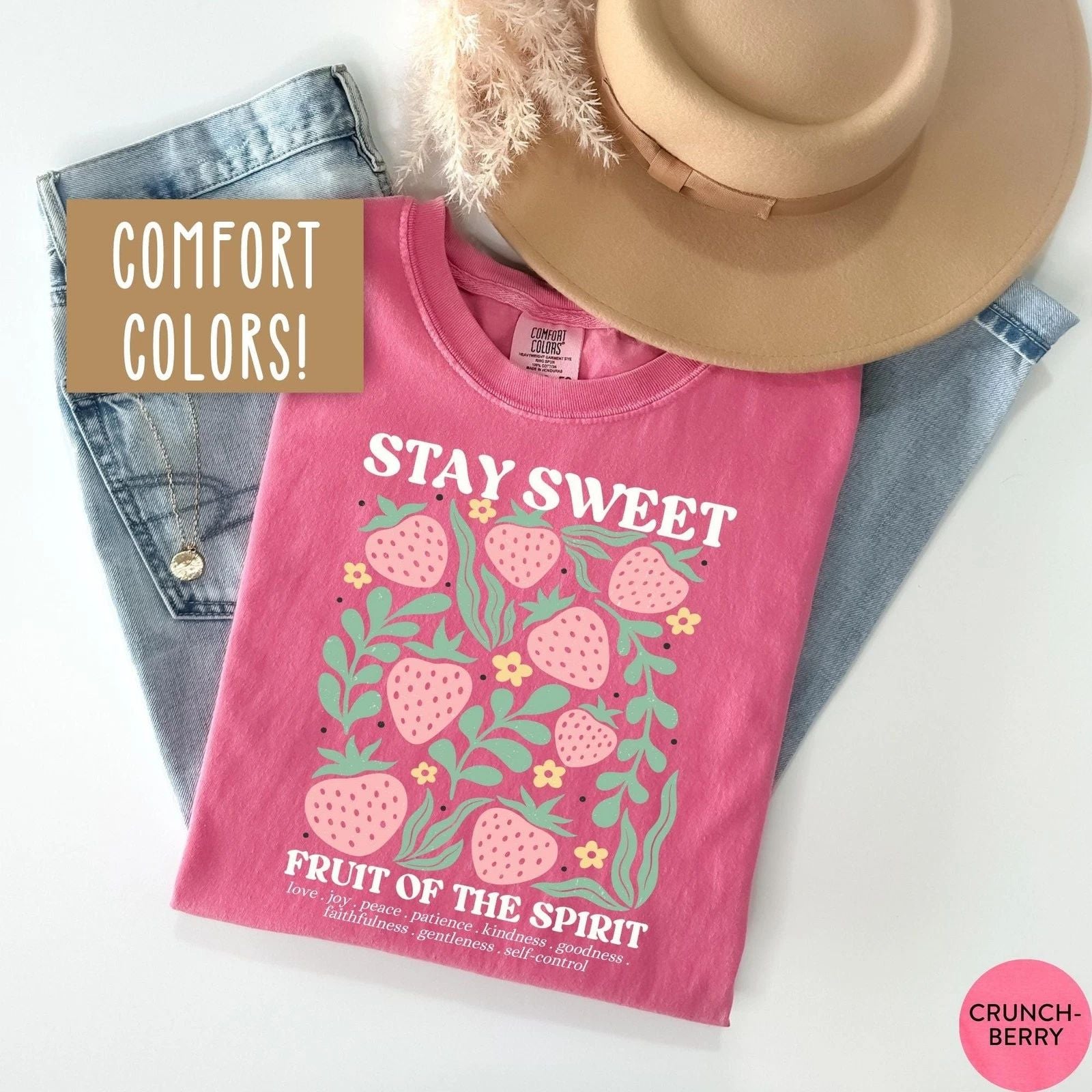 Boho Christian Strawberry Shirt Fruits of the Spirit Bible Verse Shirt Retro