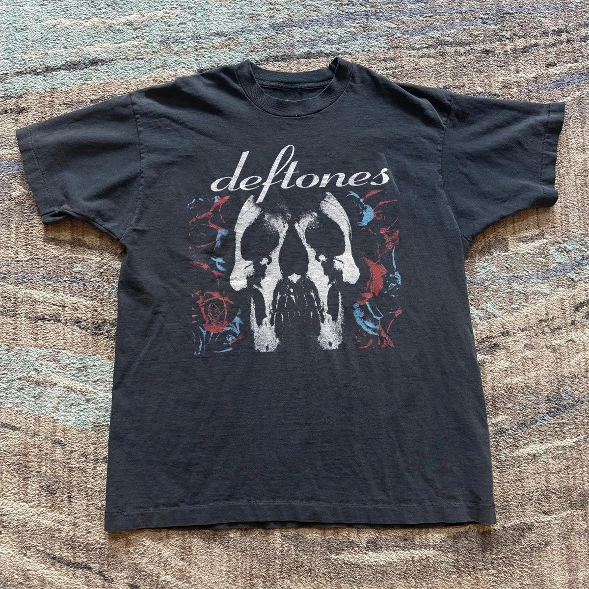 Deftones Rock Skull Bones Roses Punk  Unisex Black T-shirt Size S-5XL