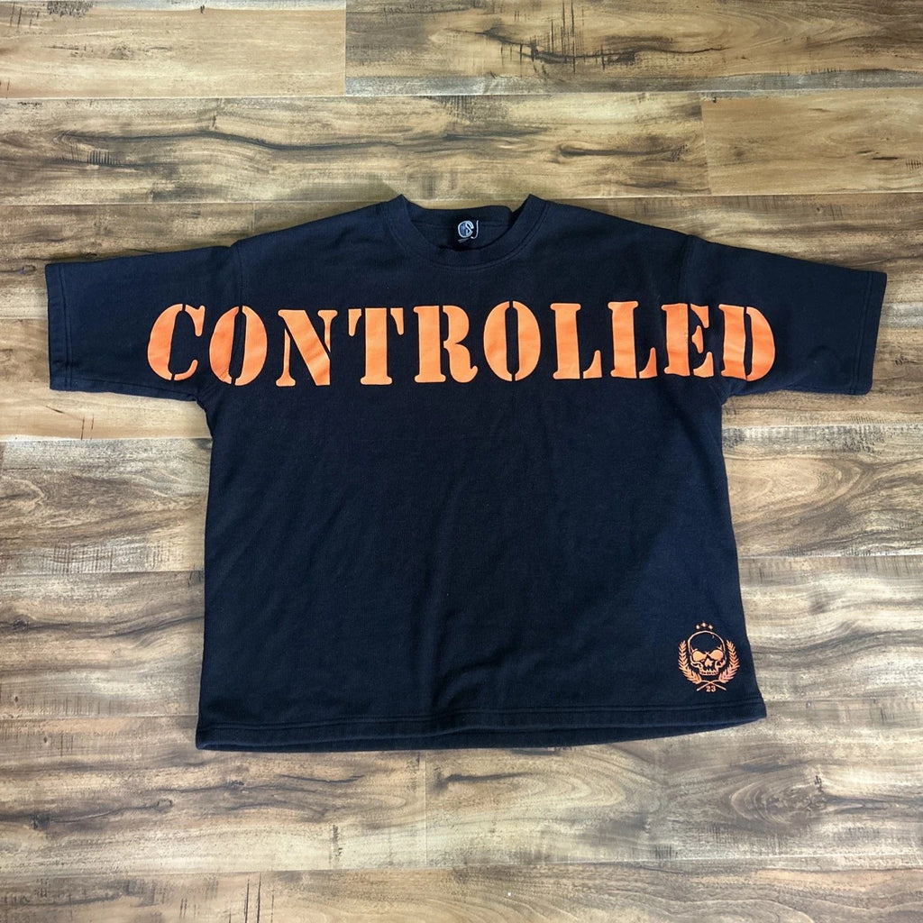 Controlled Insanity Men's L large Black Orange Cotton Skull Graphic shirt