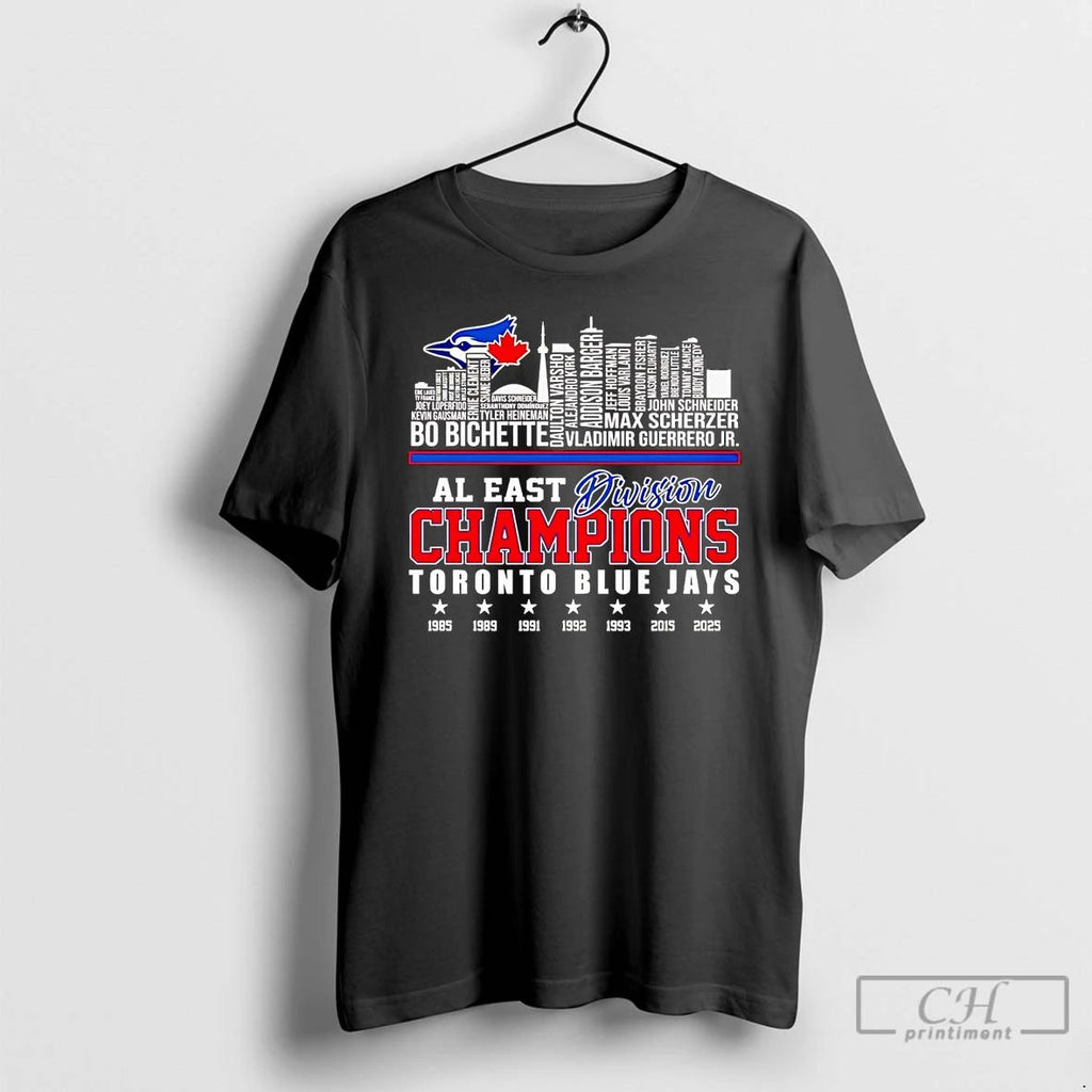 Classic Toronto Blue Jays 2025 Al East Division Champions Players Names Skyline T Shirts