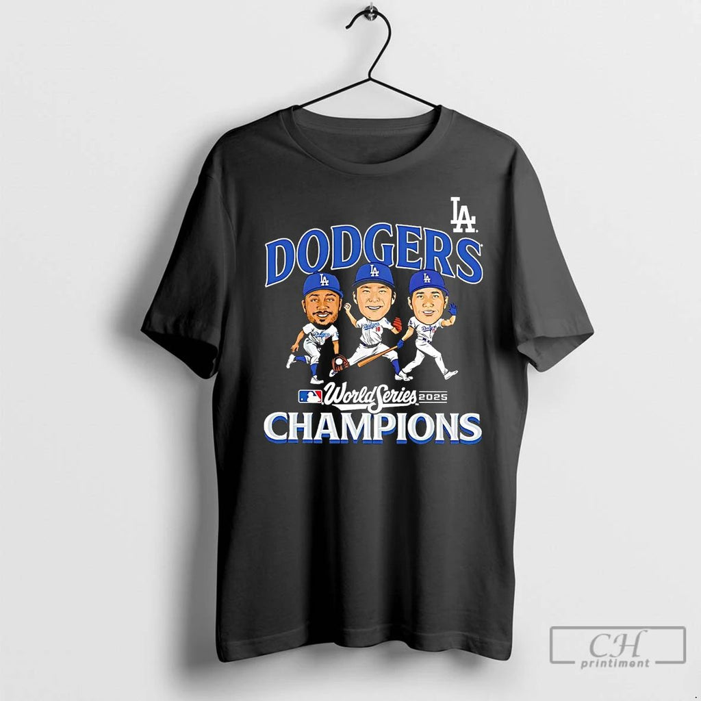 Classic Los Angeles Dodgers 2025 World Series Champions Trio Caricature