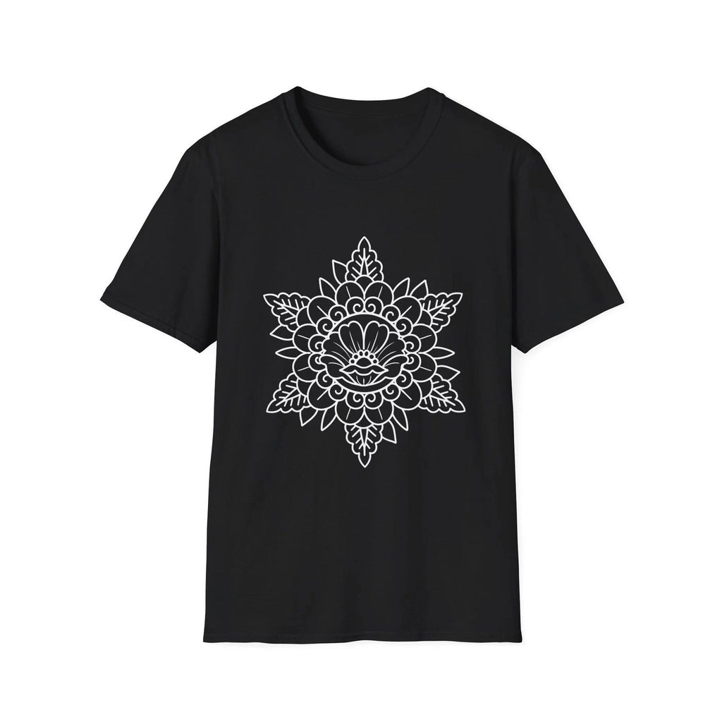 Boho Mandala Flower Softstyle T-Shirt, Mehndi Tattoo Design Tee, Hippie Floral