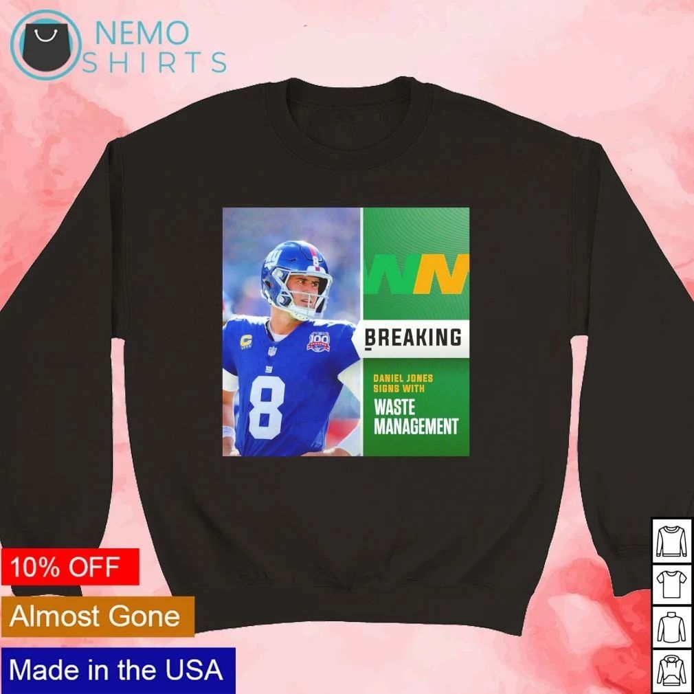 Daniel Jones New York Giants Breaking News Signs with Waste Management shirt
