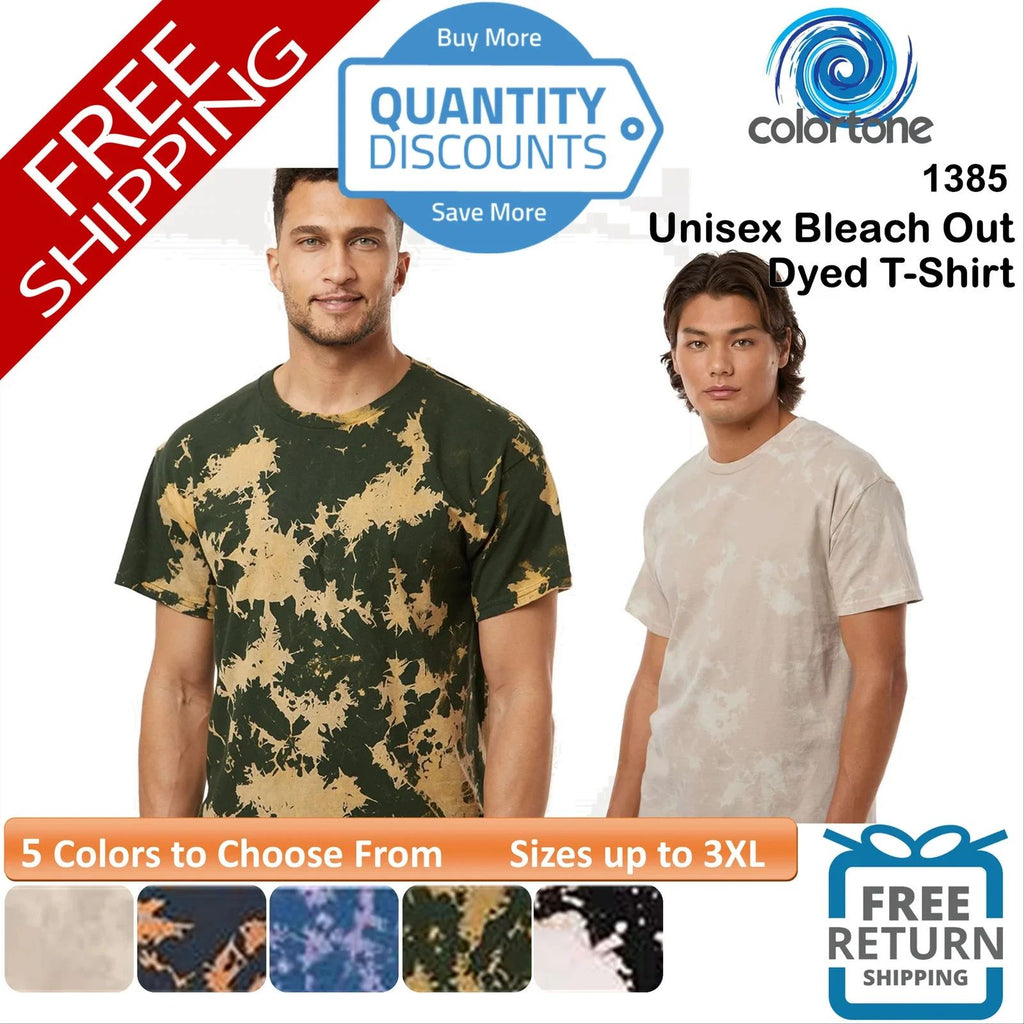 🔥 Colortone Unisex Bleach Out Dyed Cotton Short Sleeve T-Shirt Up To 3XL 1385