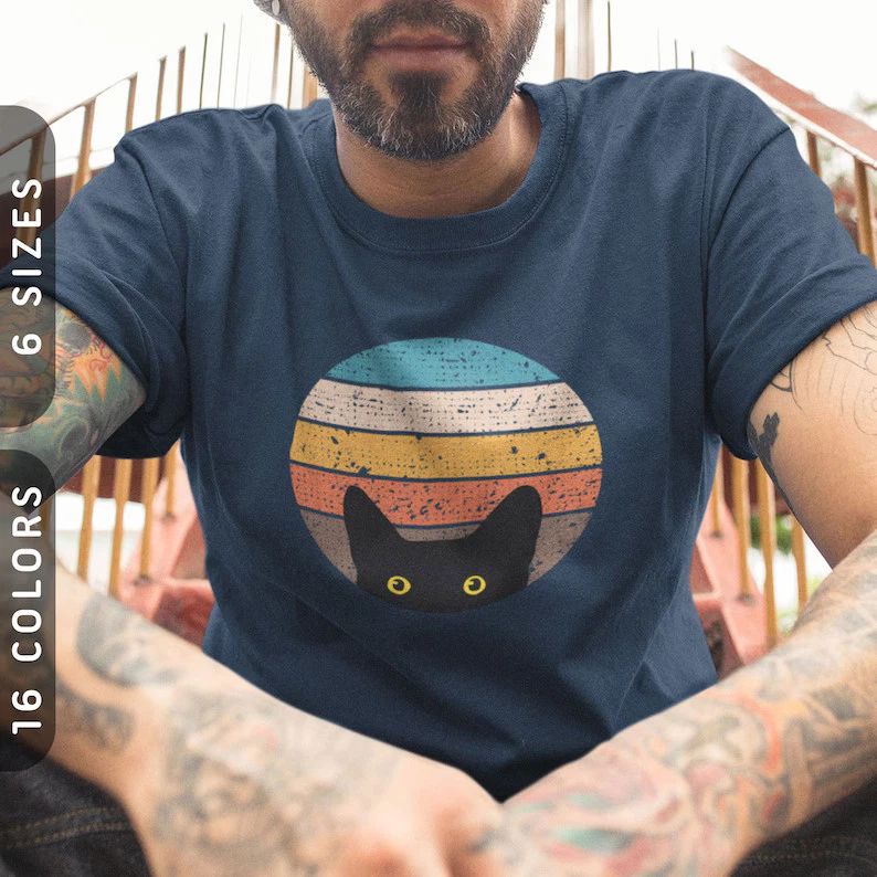 Peeking Cat Retro Comfort Tee Shirt Animal Lover Gift