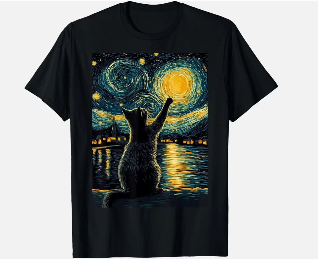 Black Cat Starry Night Gift for Cat Lover Unisex T-Shirt
