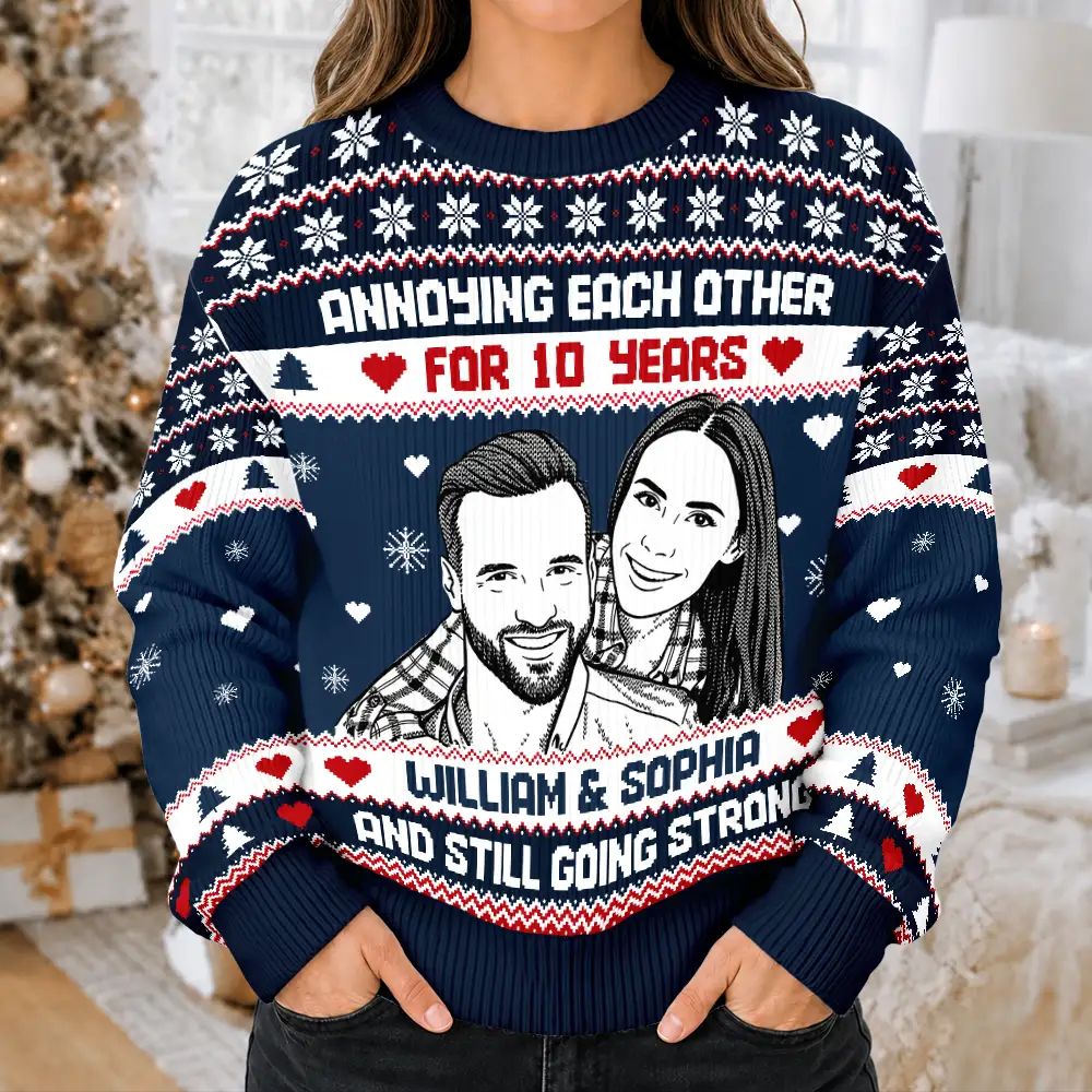 Christmas Gift For Couples - Personalized Custom Photo Annoying Each Other For Many Years Unisex Ugly Sweater