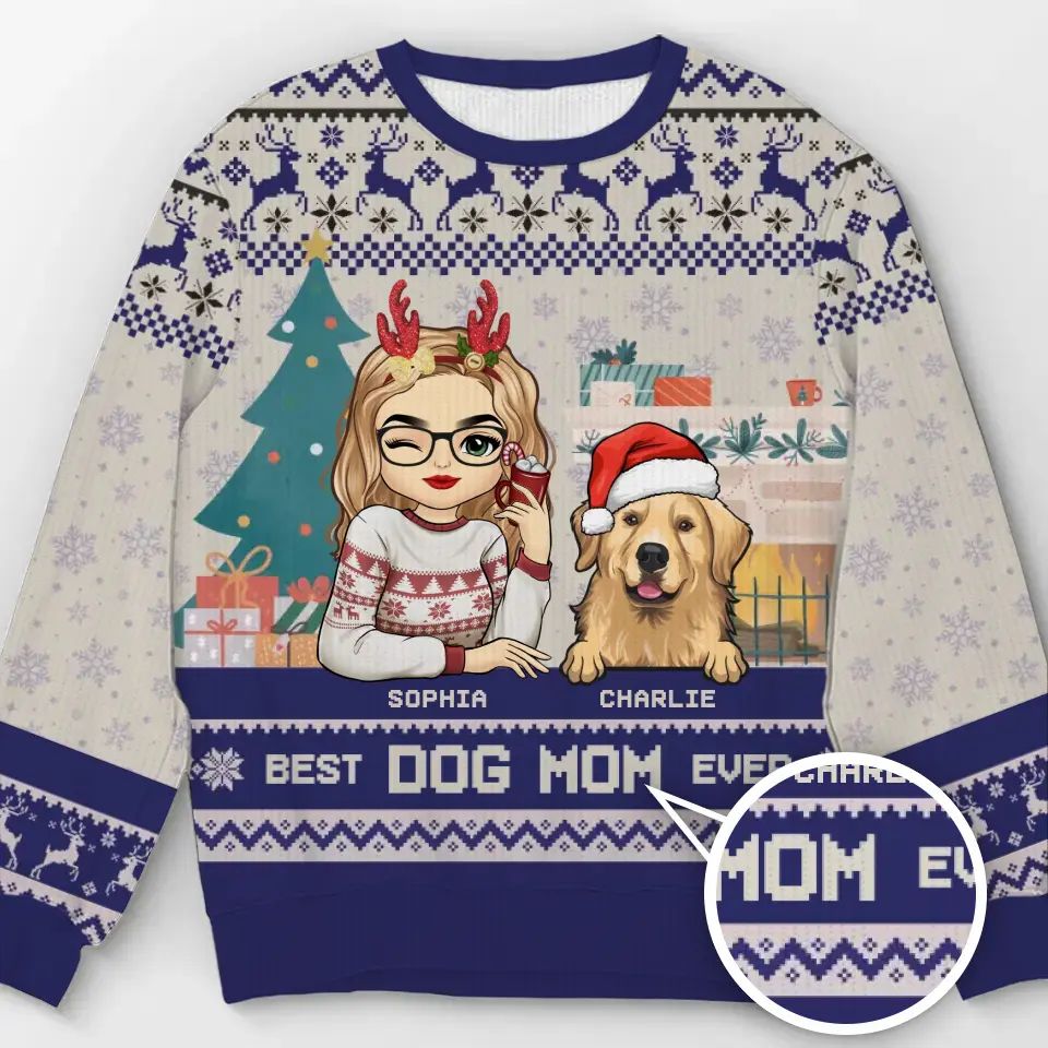 Best Fur Mom Ever - Dog & Cat Personalized Custom Ugly Sweatshirt - Unisex Wool Jumper - Christmas Gift For Mom, Dog Lovers