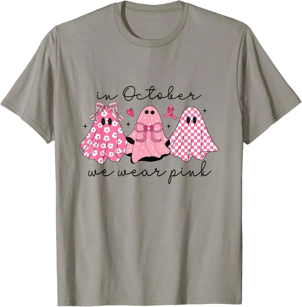 In October We Wear Pink Cute Ghost T-Shirt S-4XL