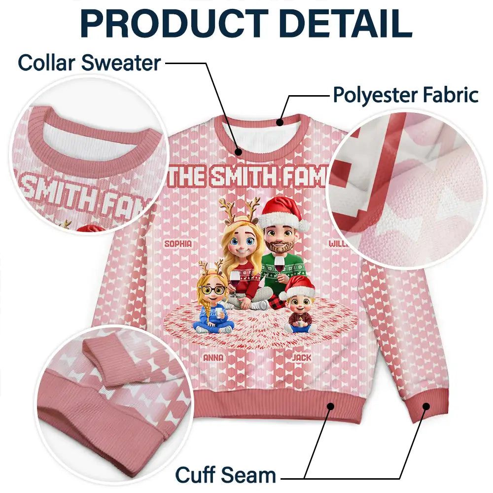 Cute Couple With Kids And Dogs Crochet Stripe Effect - Personalized Unisex Ugly Sweater