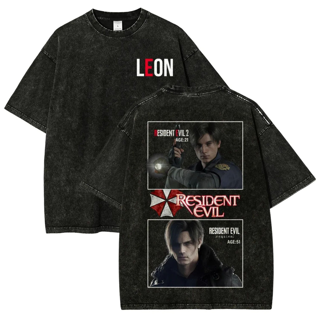 Resident Evil Leon S. Kennedy T-Shirt Vintage Acid Wash Horror Game Graphic Tee