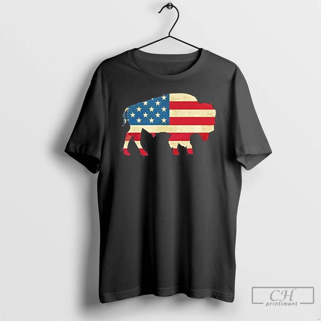 Premium Vintage Buffalo American Flag Bison Patriotic T Shirts