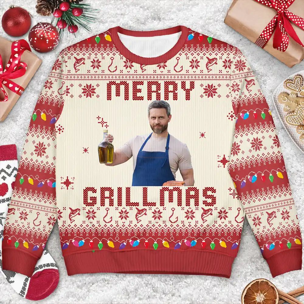 Custom Photo Merry Golfmas Fishmas Grillmas Huntmas - Personalized Unisex Ugly Sweater