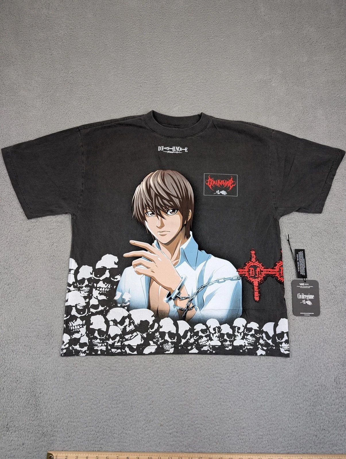 Civil Regime Death Note Shirt Mens Medium Gray Light Anime Graphic Skull New
